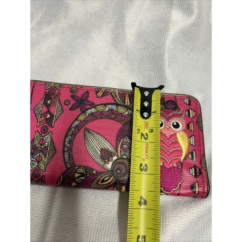 Sakroots Pink Embroidered Owl Boho Style Card Holder Clutch Wallet 12 Card Slots